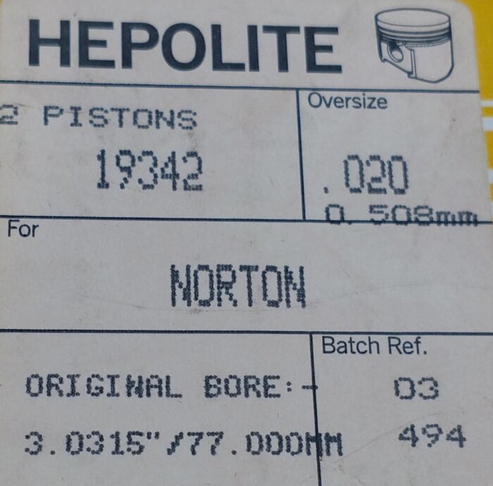 Piston Set - +.020" - Made in England - Hepolite - Image 9