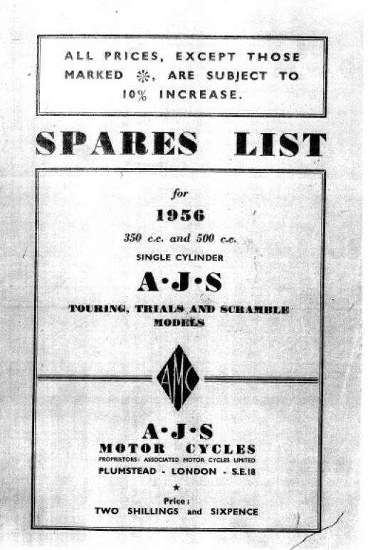 0057 1956 AJS Singles Parts list 