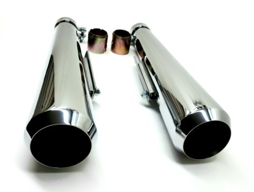 Triumph Reverse Megaphone Mufflers For 1 3/8-1 3/4" Pipes Chrome 17" Long