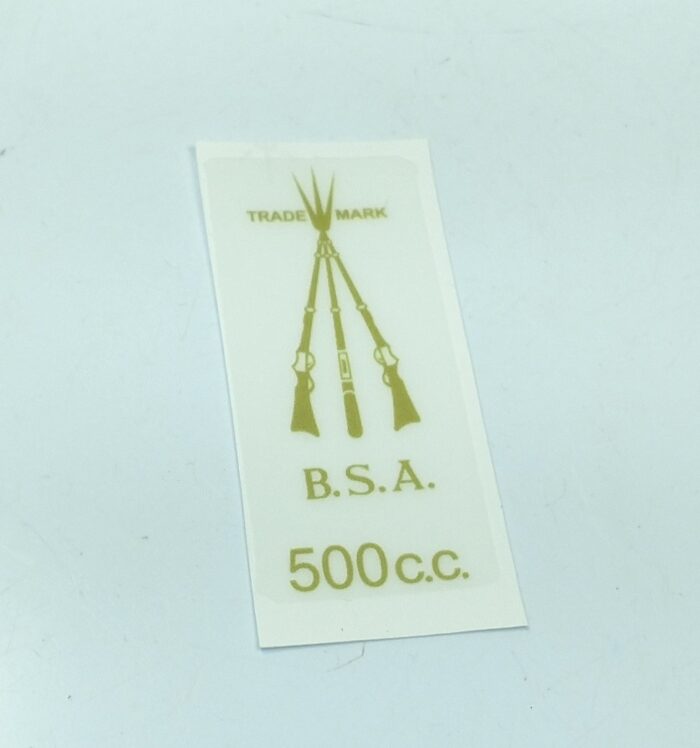 BSA "Piled Arms 500cc" Decal - Gold - 21mm x 72mm