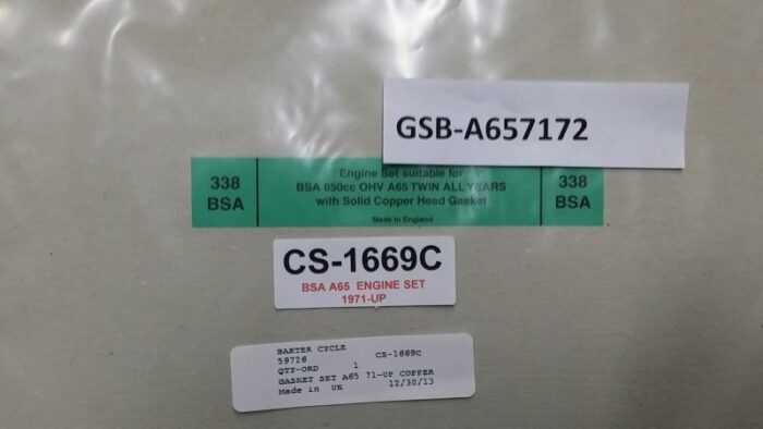 Engine Gasket Set - BSA A65 - 650cc Twin - 1971-73 - UK - Image 2