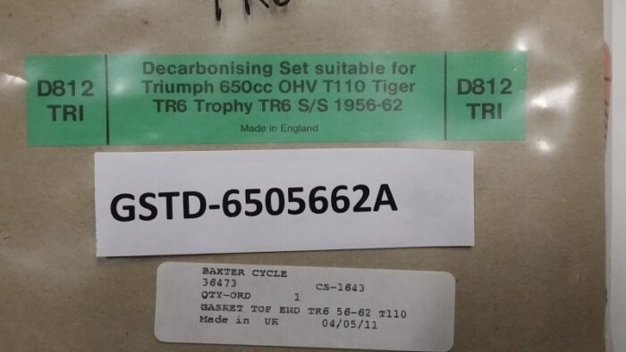 Top End Engine Gasket Set - 1956-62 Triumph 650cc - T110 - TR6 - Alloy Head - Image 2