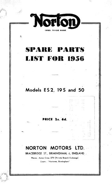 Parts Manual for NORTON 400cc ELECTRA Parts List Catalogue Catalog 