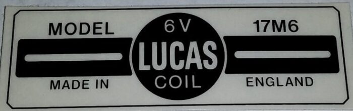 Triumph Lucas 6V Coils Decal - 2-7/8" x 1"