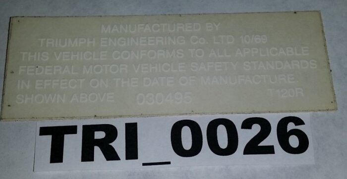 Triumph Manufactured by Triumph Engineering 10/69 Decal - 3-5/8" x 1-1/4"