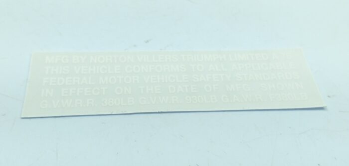 Triumph MFG by Norton Villiers Triumph Limited A75 T160 Decal