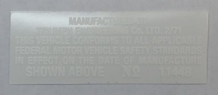 Triumph Manufactured by Triumph Engineering Co LTD 2/71 Decal - Image 2