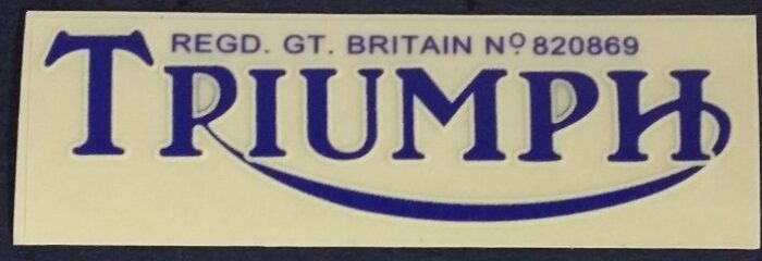 Triumph Logo Decal - Blue with White Outline - 2-1/2" x 15/16"