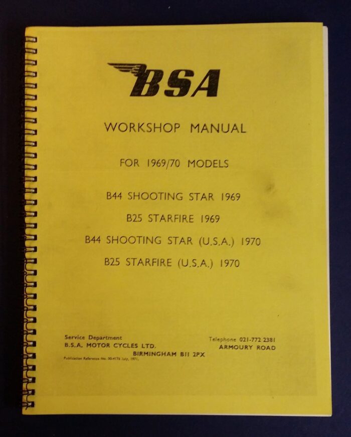 BSA B25 / B44 Service Manual / Workshop Manual - 1969-70 - Reprint