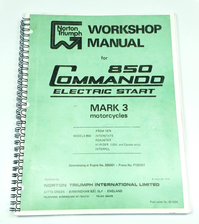 Norton Service Manual - 1975 - 850cc Mk3 Commando - Reprint