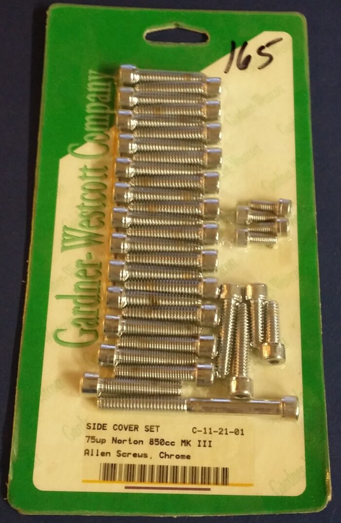 Norton Side Cover Screw Set - Chrome - Allen Head - Commando - Mk3 850cc - 1975 and up