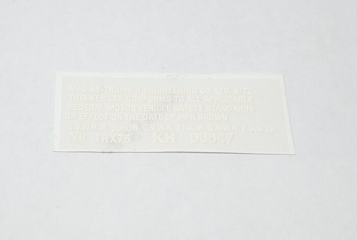 Triumph MFD by Triumph Engineering Co. LTD 9/72 Decal - 2-7/8" x 1"