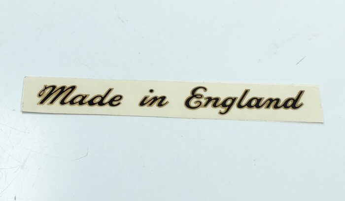 Triumph "Made in England" Decal - Black with Gold Outline - 3-7/8" x 9/16"