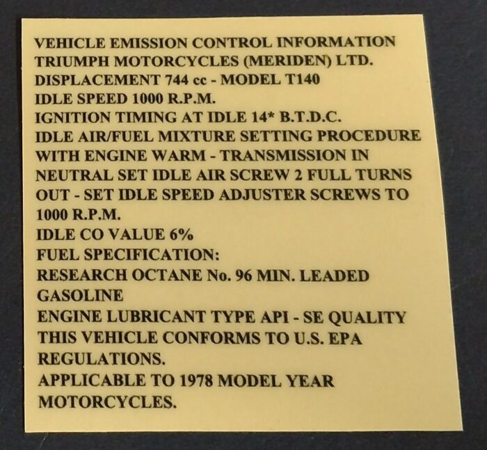 Triumph Emission Control Information Decal - 3" x 3"