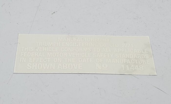 Triumph Manufactured by Triumph Engineering Co LTD 2/71 Decal - Image 3