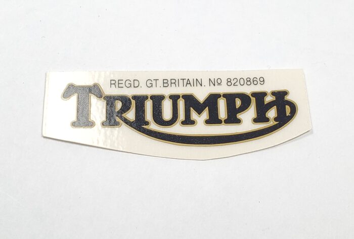 Triumph Logo Decal - Black with Gold Outline - 2-1/2" x 15/16"