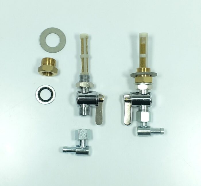 Triumph Flat Blade Petcock Set and BSA Fuel Tank Adapter - with 90 Degree Fuel Elbow and 4 Sealing Washers - Image 2
