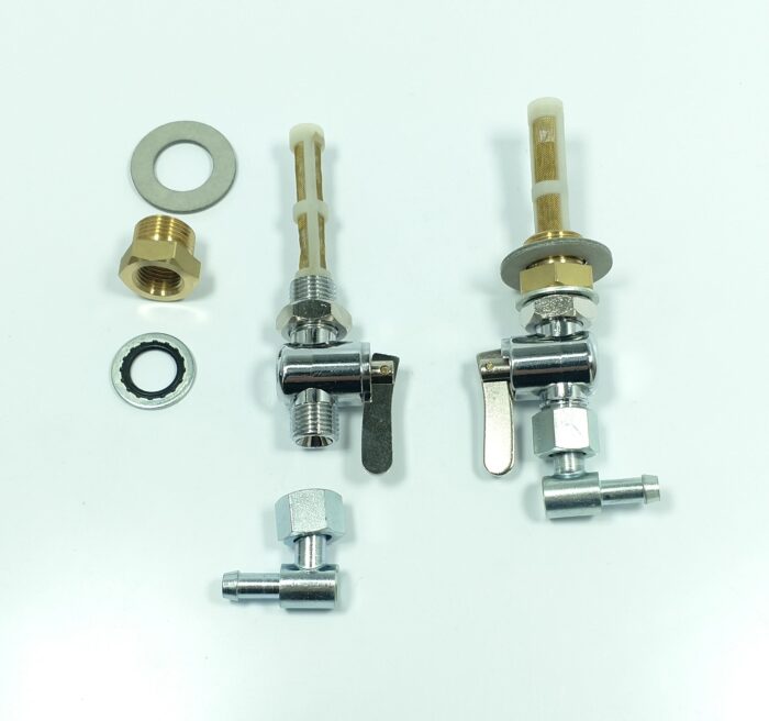 Triumph Flat Blade Petcock Set and BSA Fuel Tank Adapter - with 90 Degree Fuel Elbow and 4 Sealing Washers - Image 3