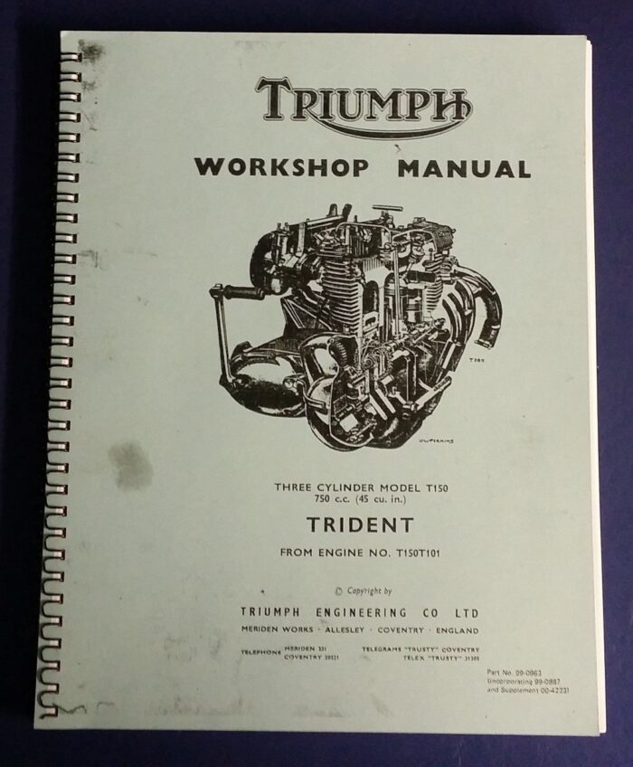Triumph T150 (1969-74) Trident Service Manual and Workshop Manual - Printed 1973