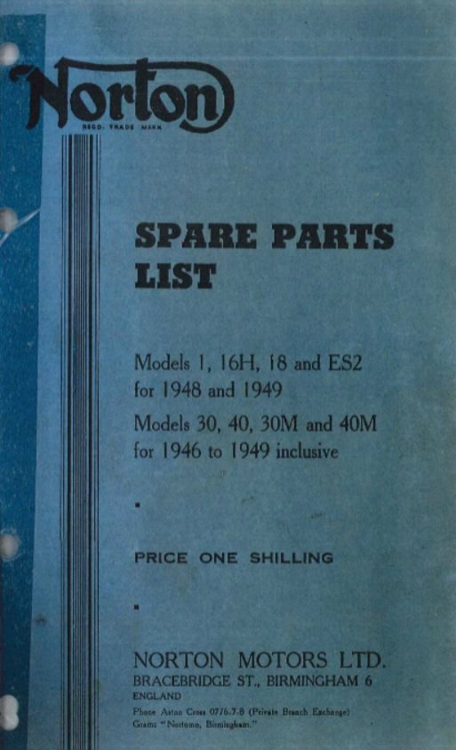 1956 Norton ES2 0824 19S & 50 parts book 