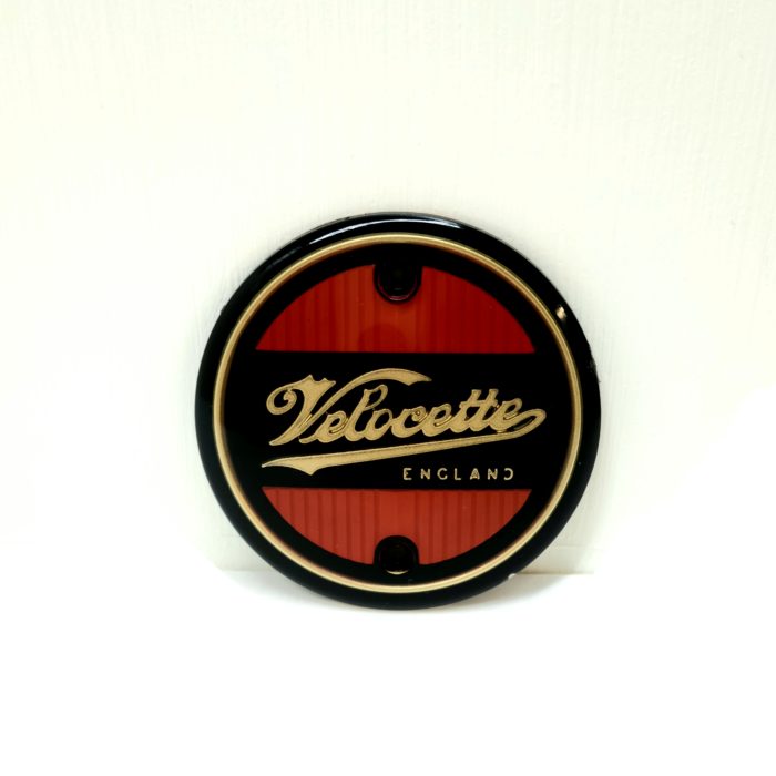 Velocette Round Badge - Black / Red / Gold - Made in UK