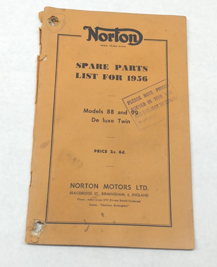 Norton 1956 Parts Book - Original - Model 88 / 99