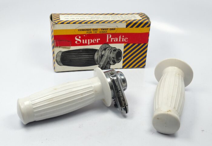 Super Pratic Throttle Twist Assembly with White Gran Turismo Grips - NOS - Sold AS-IS
