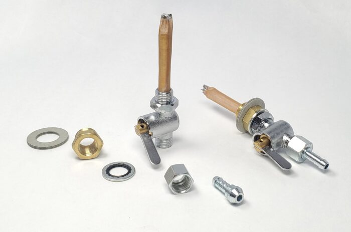Triumph Flat Blade Petcock Set and BSA Gas Tank Adapter - With BSA Gas Line Spigots - UK