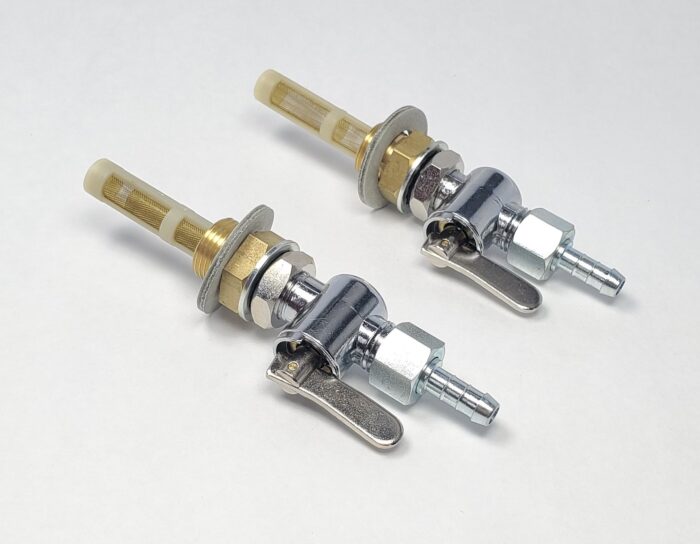 Triumph Flat Blade Petcock Set and BSA Gas Tank Adapter - With BSA Gas Line Spigots - Taiwan
