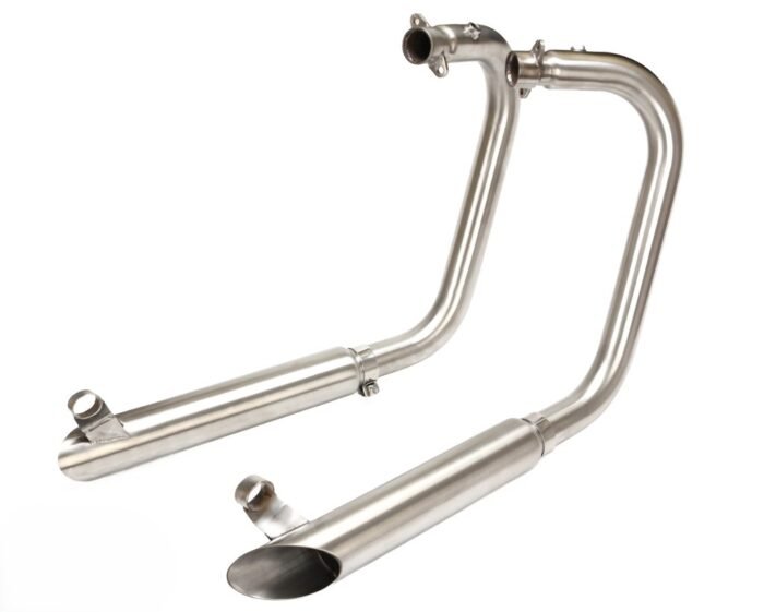 Exhaust System, Slash Cut, Brushed Stainless Steel - Super Meteor 650