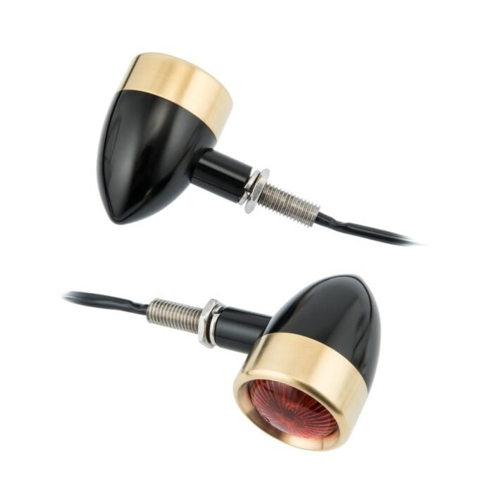 Motone Billet Turn Signals, "JPS", Black with Brass Bezels- Pair
