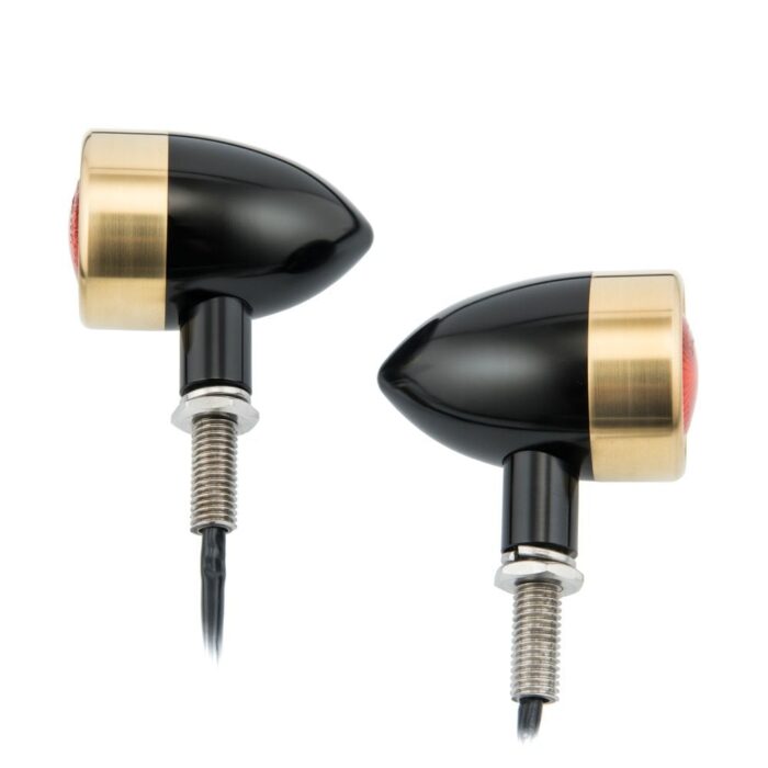 Motone Billet Turn Signals, "JPS", Black with Brass Bezels- Pair - Image 2