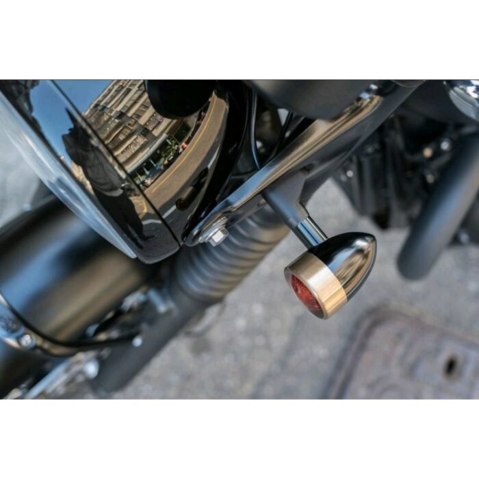 Motone Billet Turn Signals, "JPS", Black with Brass Bezels- Pair - Image 3